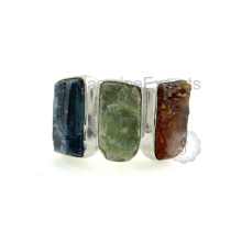 Belo anel de pedras preciosas de prata esterlina, azul, verde e laranja Kyanite